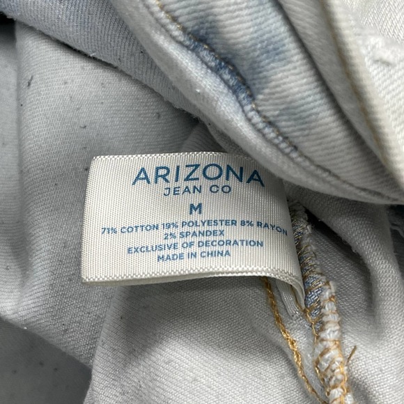 y2k 2000s Arizona Jeans Men Denim Jacket Size M Light Blue Camo Sleeves STAINS - Picture 5 of 6